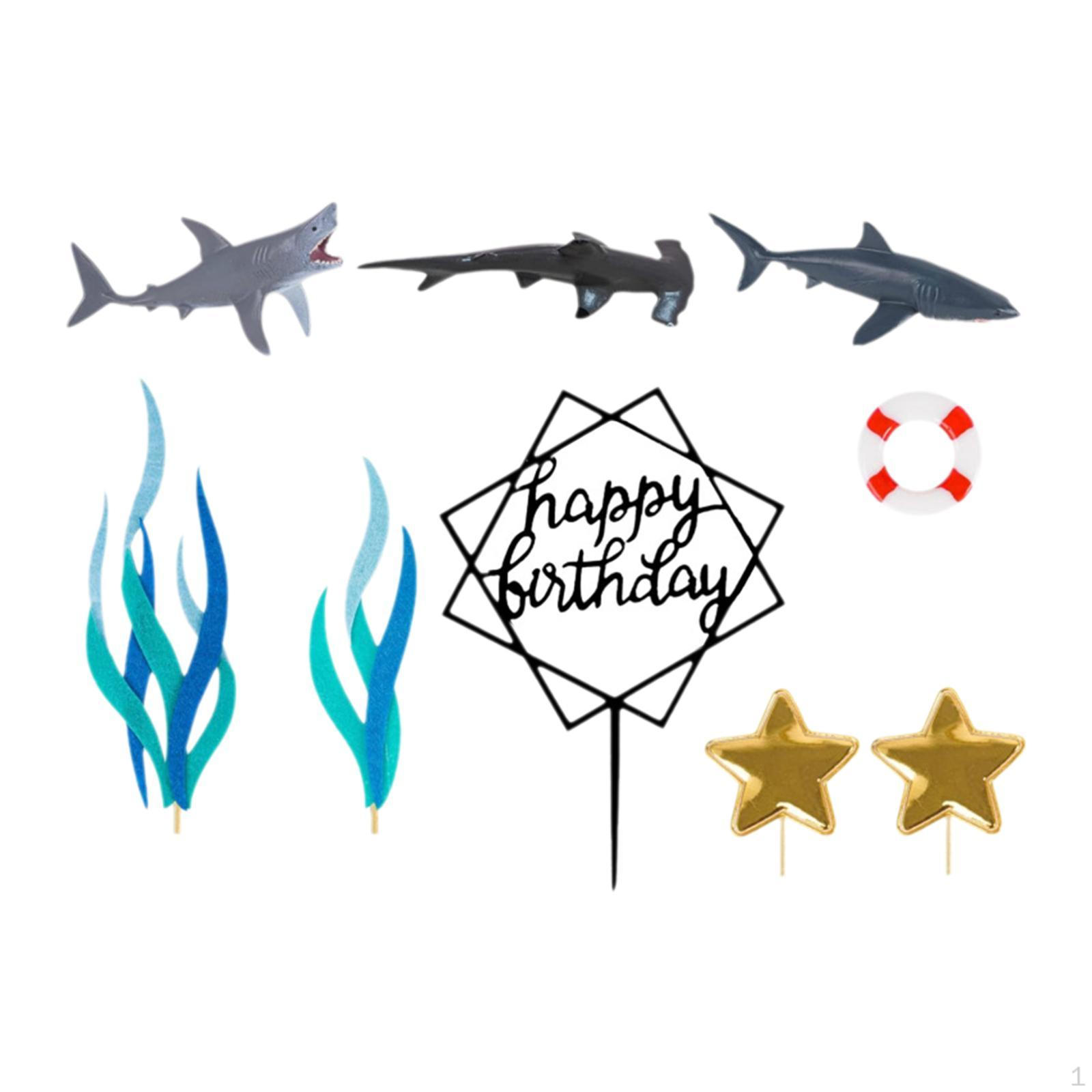 

9 Pieces Shark Cake Toppers Birthday Party Decor Decorative Artwork Realistic Sea Theme Ornaments