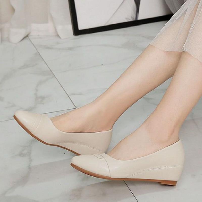 

women cute pointed toe spring slip on wedge heel shoes lady casual elegant comfort spring summer heel shoes ab794 35