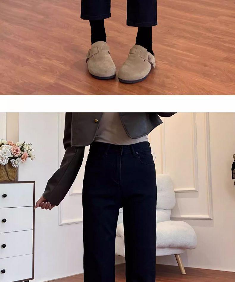 Women's Petite Black High Waist Straight Leg Jeans - Spring 2026 Style, Hip-Covering, Plus Size, Fleece-Lined, Slimming Fit