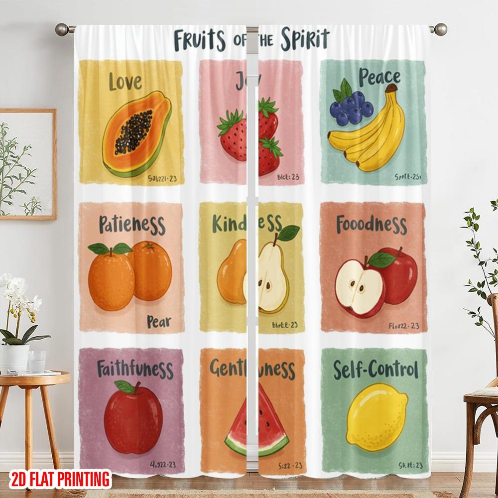 2pcs 2D flat printing Curtain Fruit of the Spirit 100% Polyester Fabric Without Electricity Birthday Party for Entryway Room