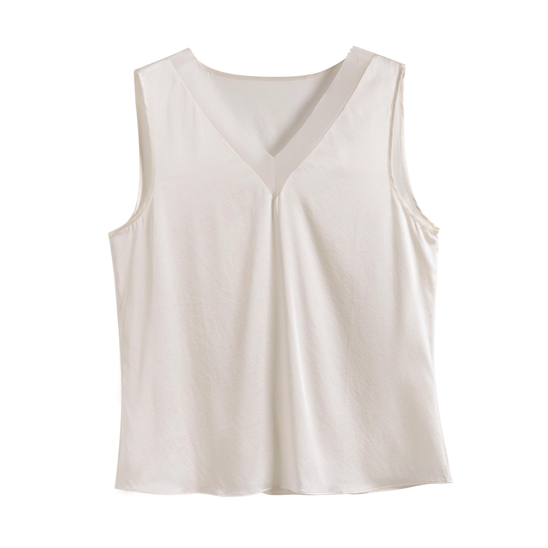 Silk satin double shoulder suspender women s vest spring and summer new slim V-neck short temperament inner top T-shirt M