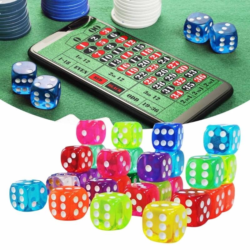 100Pcs Multicolored Dot Dices 14mm Acrylics Dices Set for Table Game Board Game Six Sided Dices with Storage Bag