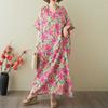 Women's Vintage Long Dress with Cotton and Linen Patterns