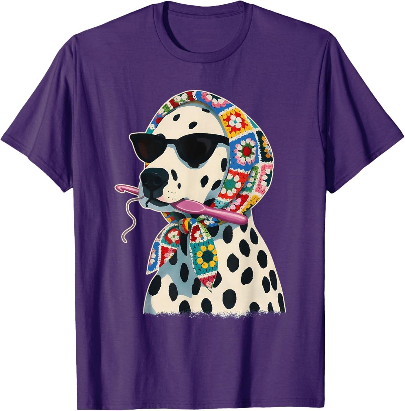 Granny Square Dalmatian Funny Dalmatian Dog Crochet Yarn T-Shirt S