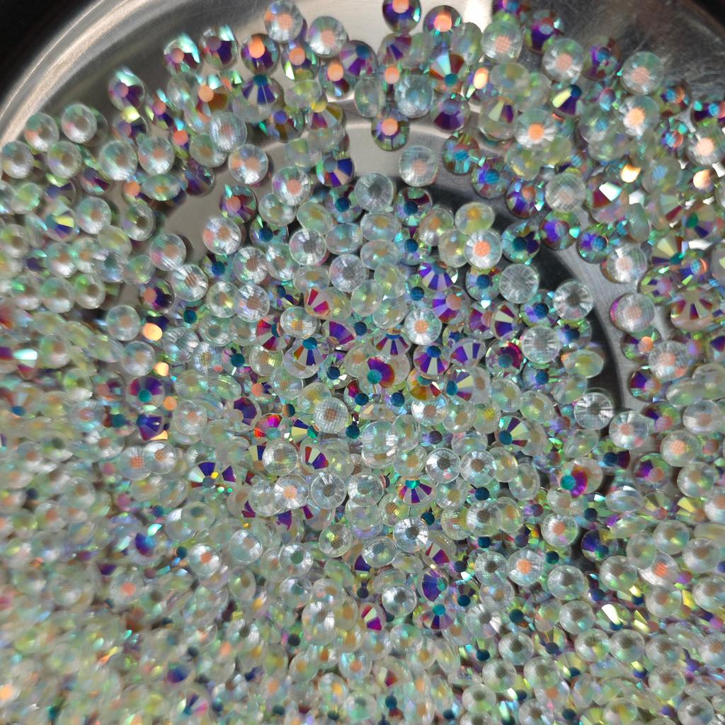 ZK Eco-Friendly Premium Crystal White Naked Diamond AB SS6-SS20 Flat Back Heat Fixed Glass Rhinestones 12 Facets for Wedding