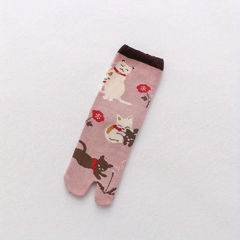 Two toed socks Women's cotton mid tube autumn and winter cartoon animal sweat absorbing warm Women's socks split toe socks