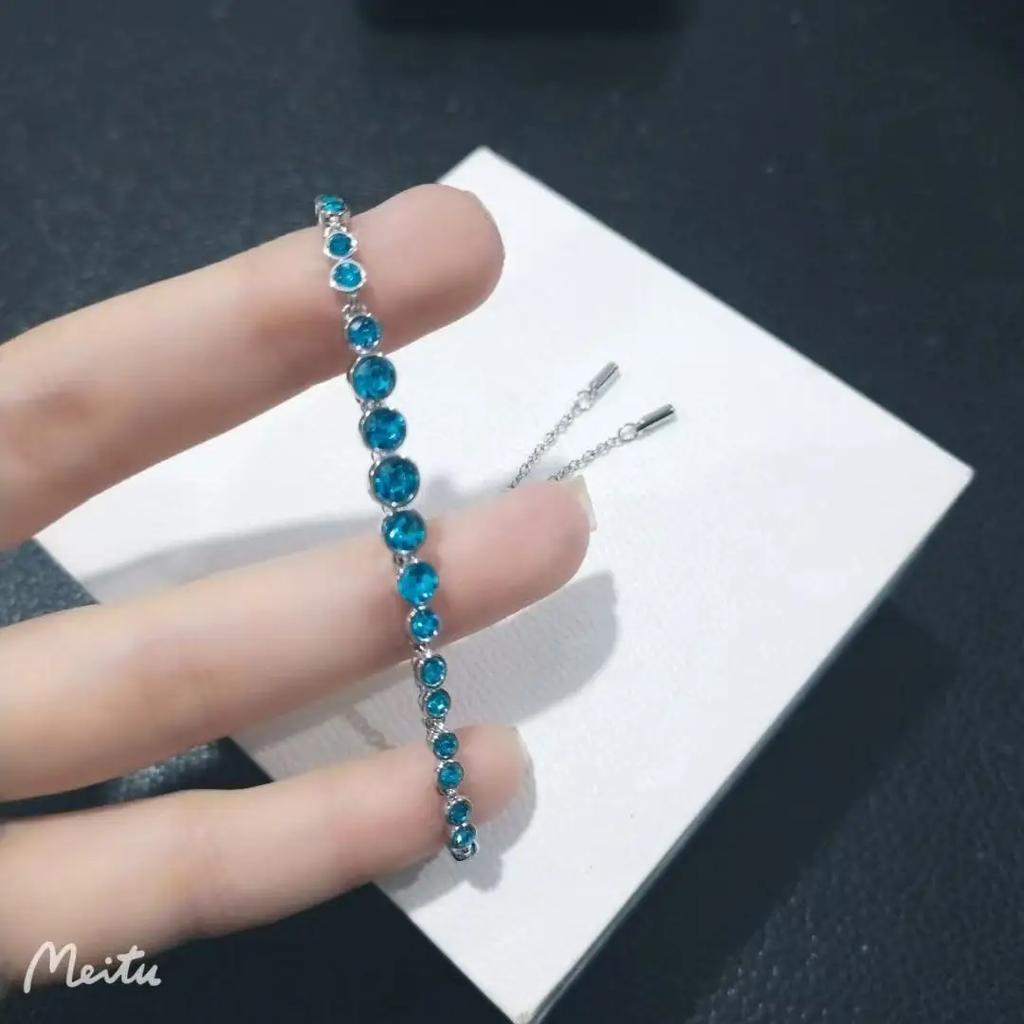 New Product S 925 Pure Silver Sea Blue Round Diamond Emily Women's Bracelet Fashion Luxury Jewelry