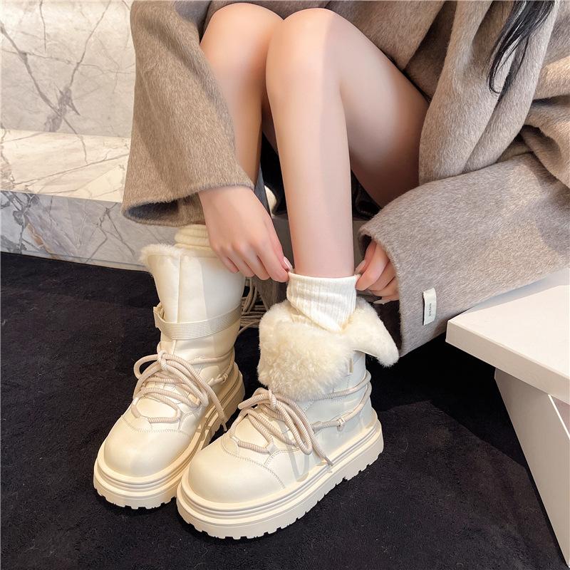 [Fanfna] Thick-soled Snow Boots for Women's 2025 Winter New Velvet Thickened Waterproof and Non-slip Northeast Cotton Shoes