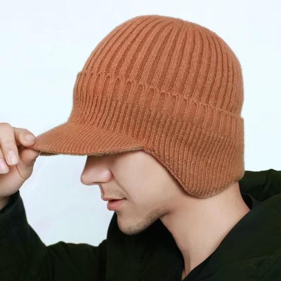 Men Winter Knitted Peaked Hat with Earmuffs Windproof Warm Earflap Hat Outdoor Cycling Baseball Hat Knitted Newsboy Hat with Visor