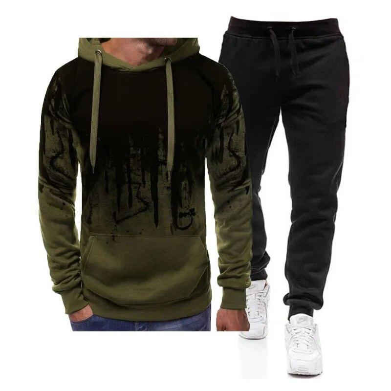 Tuta da uomo casual con cappuccio, set di abbigliamento sportivo da uomo, felpa + pantaloni della tuta, 2 pezzi, tuta, pullover, felpa con cappuccio, moda maschile