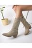 Women Modern Stylish Fashion Boots Boots Faux Leather Suede Beige Suede Embroidered Cowboy Boots