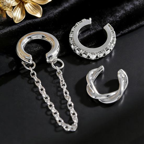 3Pcs/Set Ear Clips Sparkling Rhinestones Design Chain Decor Twist Ear Buckles Non-Pierced Ear Bone Clips Versatile Style Ear Jewelry