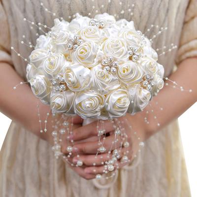 Handmade Rhinestone Bridal Bouquet Crystal Wedding Round Tossing Bouquet Artificial Flower Bunch for Bride Bridesmaid