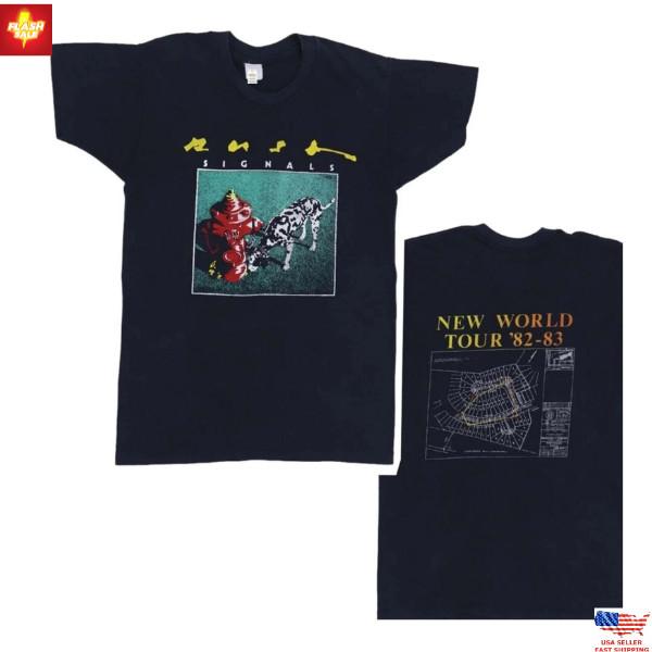 Trending 1982 Rush Signals New World Tour T-Shirt Unisex Black Cotton 2Sides Tee Unisex T-Shirt XXL