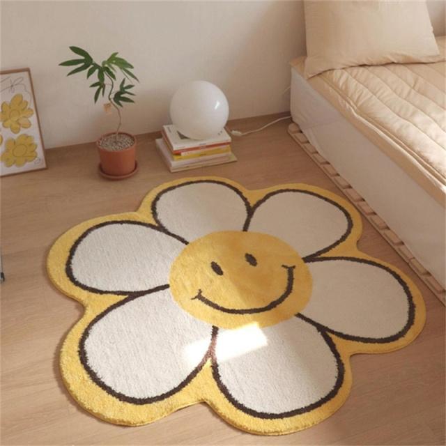 Sunflower Shape Round Carpet Cartoon Bedside Rug Non -Slip Kids Bedroom Table Floor Mats Children Soft Doormats Home Decor