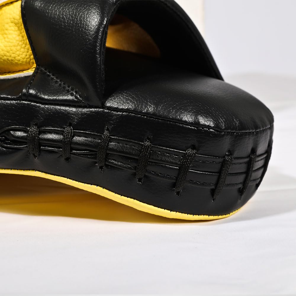 BODYMAKER Curved Punching Mitts for Martial Muay Boxing Martial Full Punching Striking Yellow x Black Arts, Karate, Kickboxing, Training, Thai,