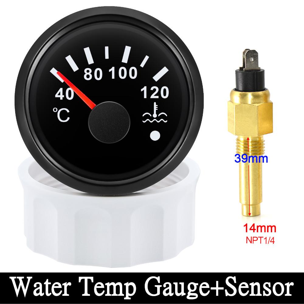 HD 52mm Universal Car Boat Water Temperature Gauge With Coolant Temperature Sensors Temp Meter Red Backlight With Alarm 12V/24V