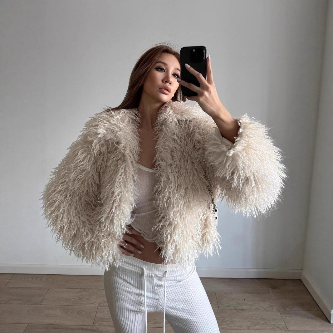 

Осенне-зимняя шуба из искусственного меха для женщин Модный темперамент Меховой топ с лацканами Короткая экологичная шуба для женщин XS