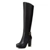Stivali Alti al Ginocchio Moda Scarpe Invernali da Donna Pelliccia Caldi Stivali da Neve Tacchi Alti Spessi Plateau Stivali Alti da Donna Scarpa Bianca Nera Signora