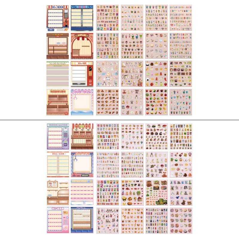 Cartoon 3D House Scene Sticker Miniature Simulated Store Scene Sticker for Scrapbooking Journal Notebook Photo Album
