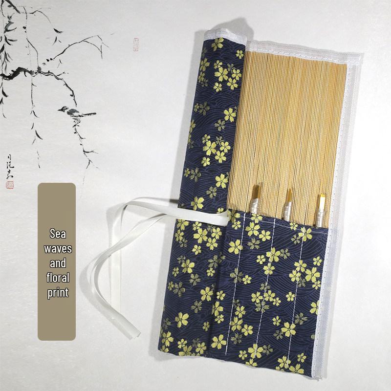 Bamboo Roll-Up Calligraphy Brush Bag: Chinese Style Pen Storage for Four Treasures of the Study