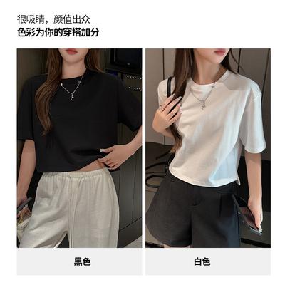 New White Pure Cotton Loose Basic Version Short Short-sleeved T-shirt Women's Versatile Casual Lazy Style Bottoming Shirt