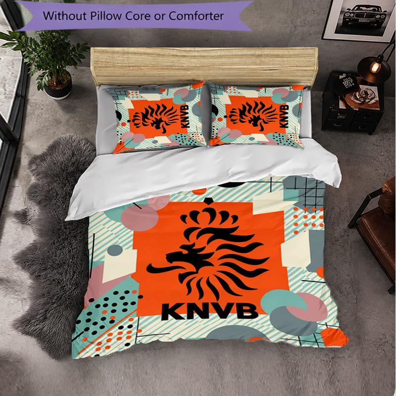 Niederlande Fußballmuster 3-teiliges Bettwäsche-Set Weiche Mikrofaser-Bettbezug mit Kissenbezügen für das Schlafzimmer