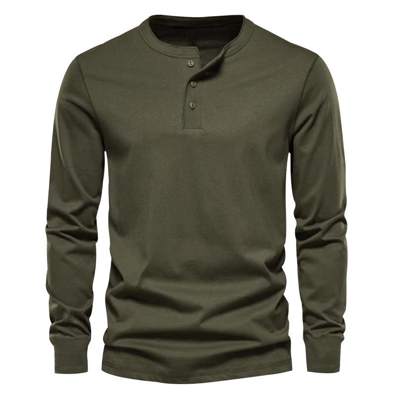 

European and American Heavy Retro Ami Kaji Men Tough Guy Henry Shirt Long-sleeved Crew Neck T-shirt Bottoming Shirt Top M армия зеленый
