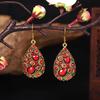 Ethnic Vintage Red Temperament Long Dangle Earrings for Women Flower Peacock and Water Drop Design Wedding Party Jewelry