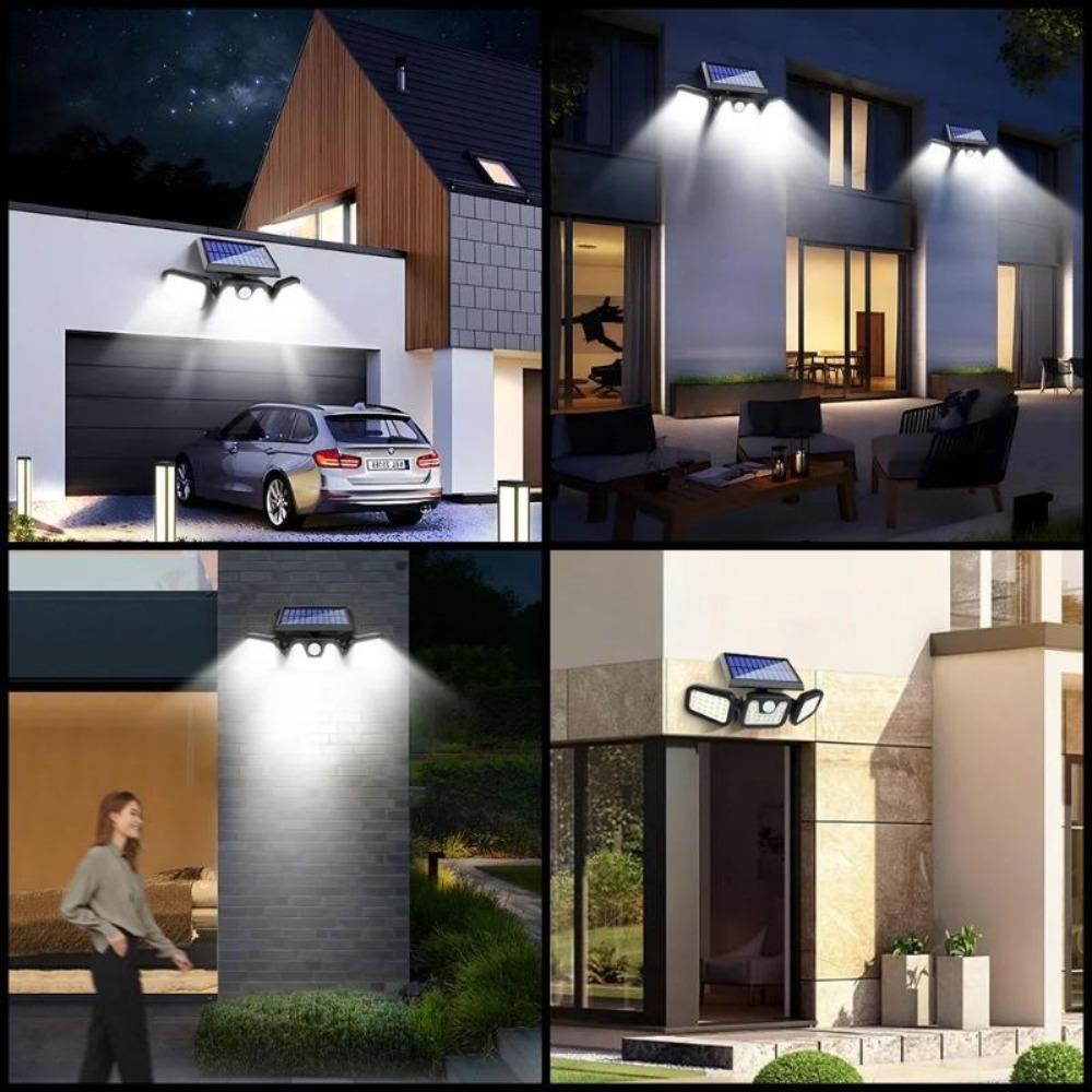 Solar Powered Outdoor Motion Sensor with Adjustable Head for Human Body Sensing Lighting for Garages Porches Streetlights