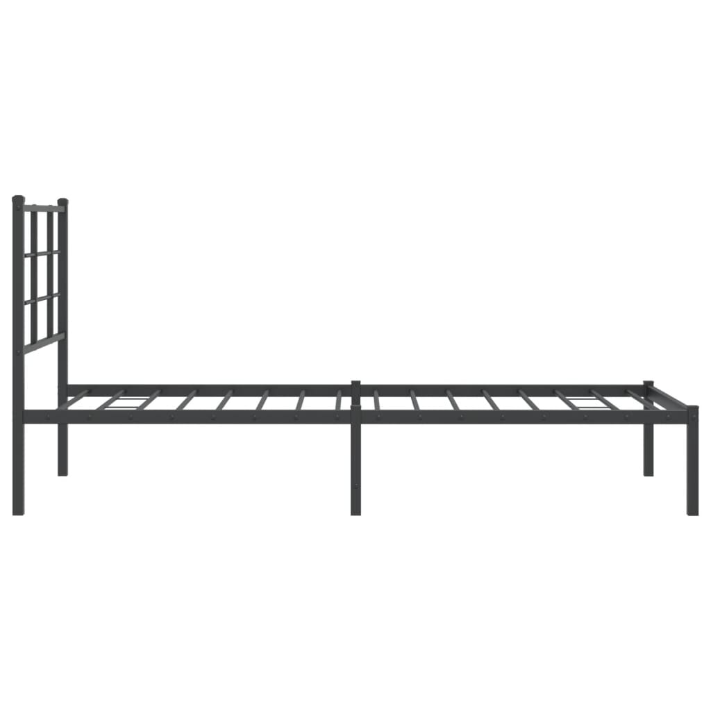 Vidaxl Metal Bed Frame with Headboard, Black, 75X190 Cm