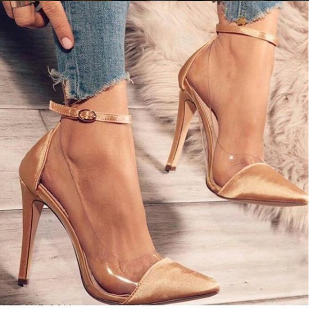 European and American New High-heeled Pointed Color Matching Belt Buckle Fashionable Women's Single Shoes DP
