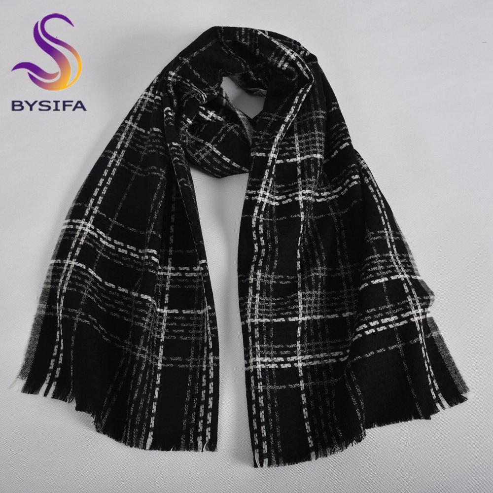 

Black White Plaid 100% Wool Scarves Pashmina Thicken Women Winter Soft Long Scarves Shawls Fashion Short Tassel Warm Neck Scarf