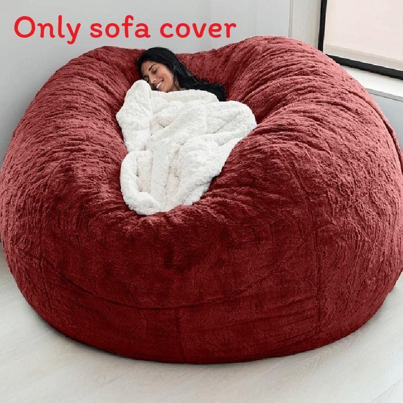 Color Large Solid Soft Plush Portable Living Room Lazy Sofa Cover Bean Bag Cover