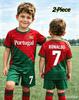 26 Boys Ronaldo No.7 Football Jersey Tee Shorts Set Harajuku PORTUGAL Fans Shirt Shorts Set Kids Tracksuit 2 Piece Set