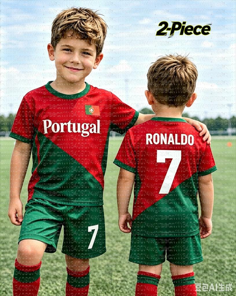 26 Boys Ronaldo No.7 Football Jersey Tee Shorts Set Harajuku PORTUGAL Fans Shirt Shorts Set Kids Tracksuit 2 Piece Set