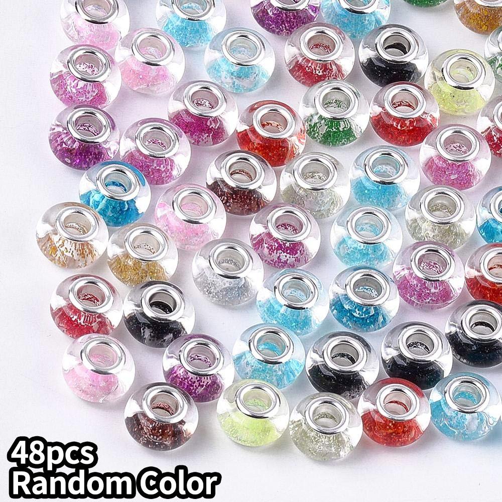 12/24/48pcs Resin European Large Hole Bead Color Sparkling Powder Loose Spaced Bead DIY Bracelet Necklace Earrings Jewelry Making