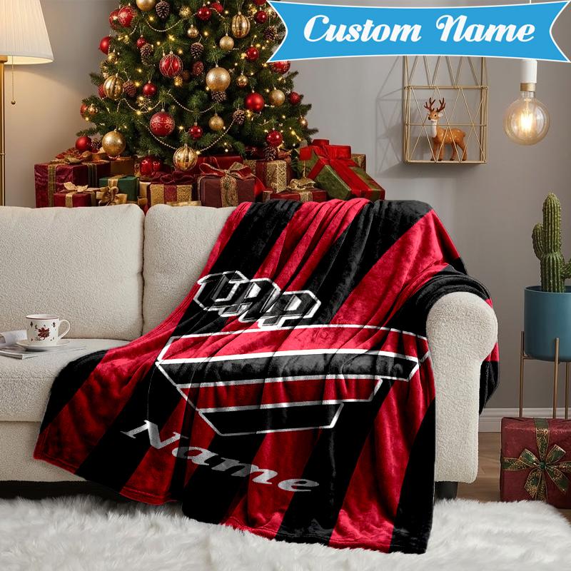 Custom Name Black Stripes Athletico Crest Blanket Lightweight Ideal Bedding Blanket Perfect for Travel, Camping, Living Rooms,Sofas,Christmas gift
