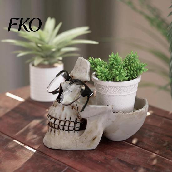 Cool Skull Gift Idea Resin Multifunctional Storage Tray, Gothic Eyeglasses Holder Jewelry Organizer for Creative Sculpture Keys Coins Trinkets,