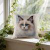 Cat Face Pillow Case White With Blue Eyed Cat Print For Home Decor And Window Seat