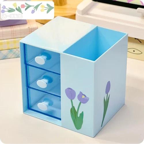 

Kawaii Desk Pen Holder Pencil Storage Box Desktop Stationery Ins Organizing Box Cute Drawer Pen Holder MultiFunctional Organizer