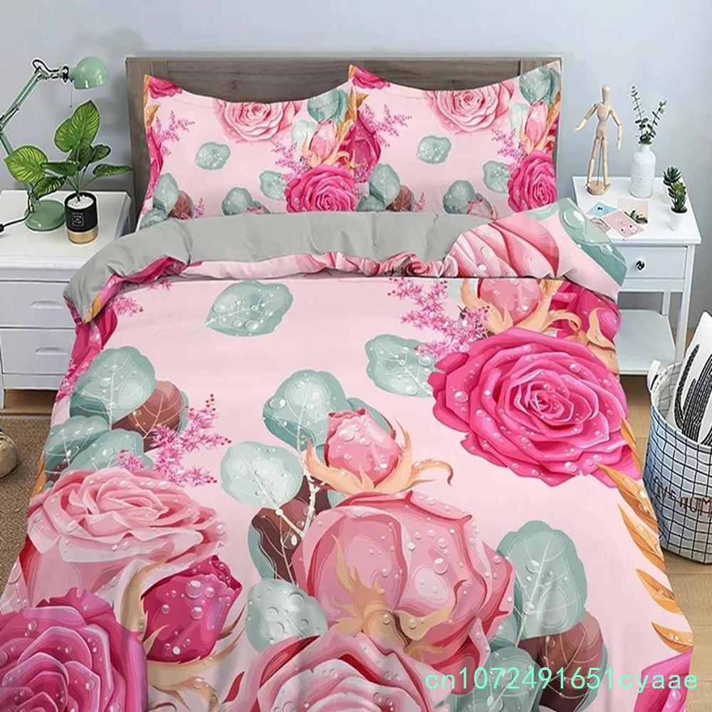 3D Rose Flower Duvet Cover Double 210x210 Bedding Set 2/3pcs Quilt Cover With Zipper Closure King Size Polyester Comforter Cover