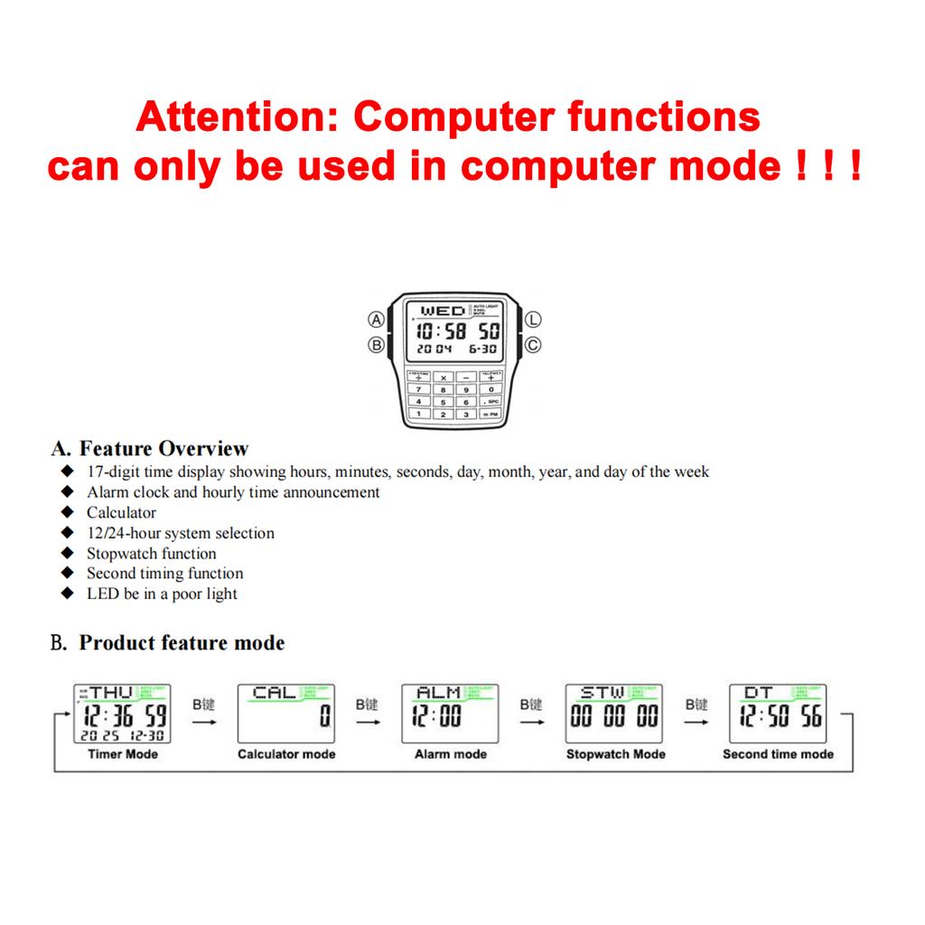 Trendy Fashion Calculator Watch Multi Functional LED Digital Watch Student Leisure Sports Watch Men's and Women's Styles