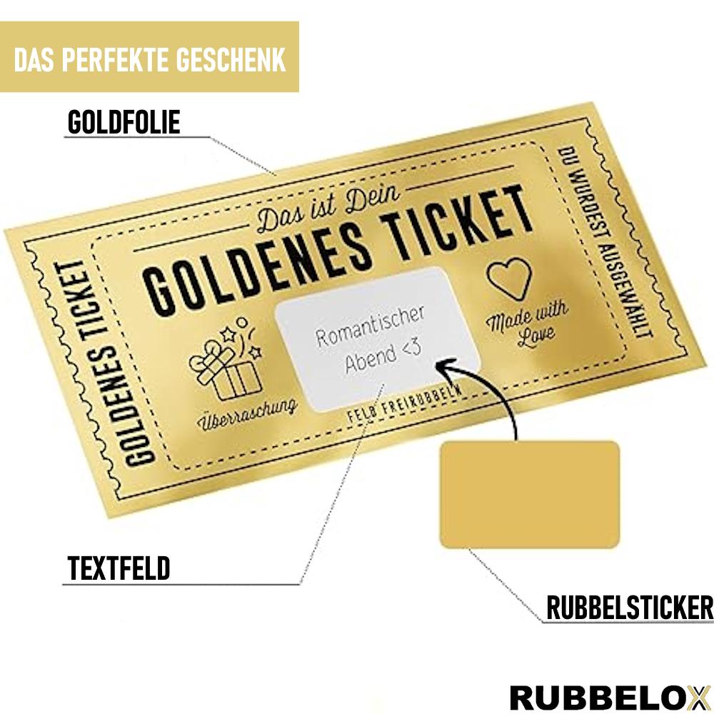 RUBBELOX Golden Ticket Gift Card Scratch Card Scratchcard Label Yourself