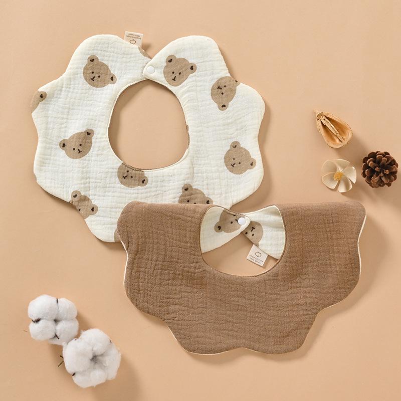 Double-Sided Waterproof Cotton Gauze Baby Bibs, Newborn Anti-Spit-Up Petal Design