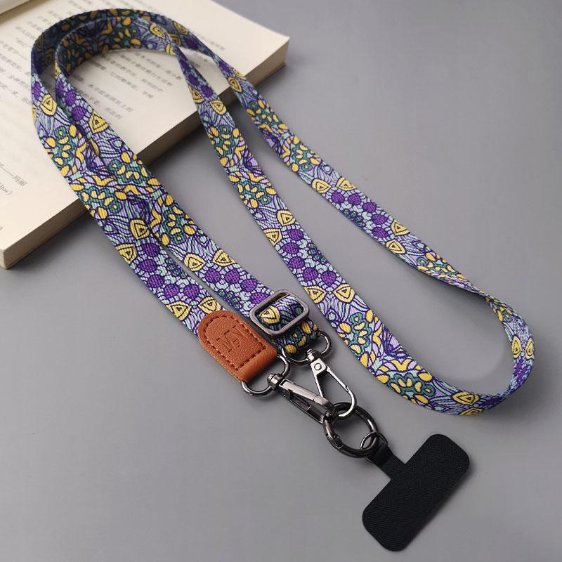 Retro Totem Pattern Crossbody Cell Phone Lanyard Adjustable Hanging Neck Mobile Phone Strap Pendant With Universal Card Gasket