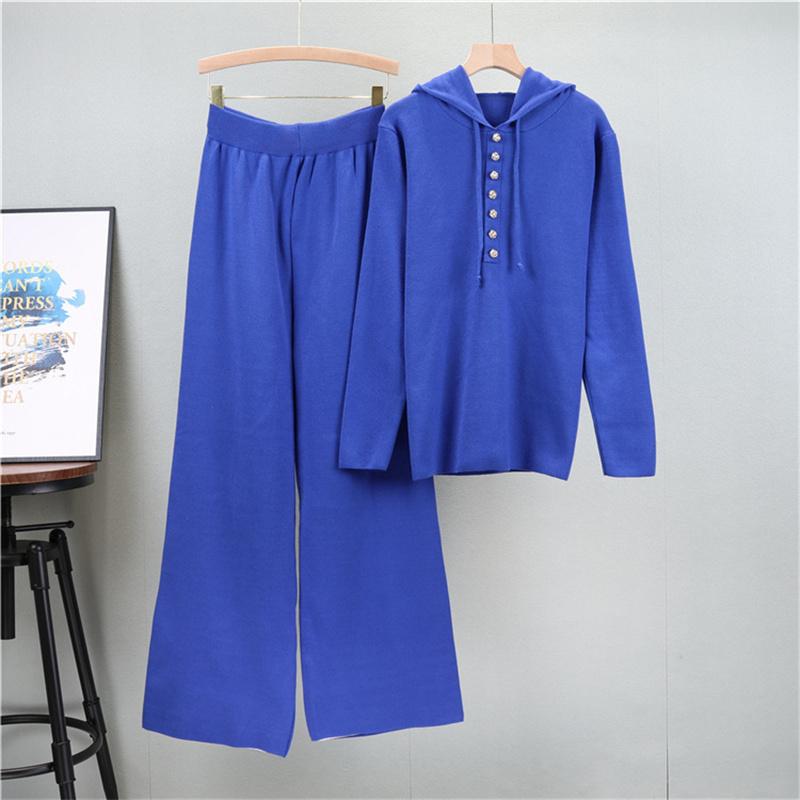 

Fashion Knitted Sweater Casual Sports Set Women s Autumn Loose Hooded Top Wide Leg Pants Two Piece Set One Size абрикосовий