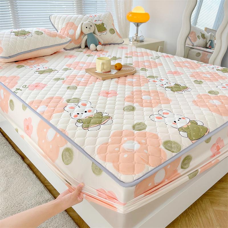 Maternal and Baby Grade Cotton Padded Bed Sheet, Skin Friendly Matte Print, Thickened Simmons Mattress, All Inclusive Protective Cover