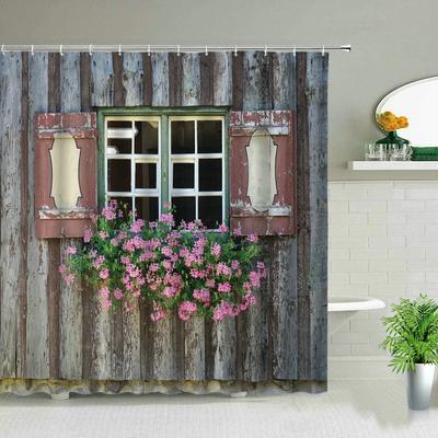 European Style Building Street Landscape Bathroom Shower Curtain Plant Flower Spring Scenery Garden Background Wall Decor Screen