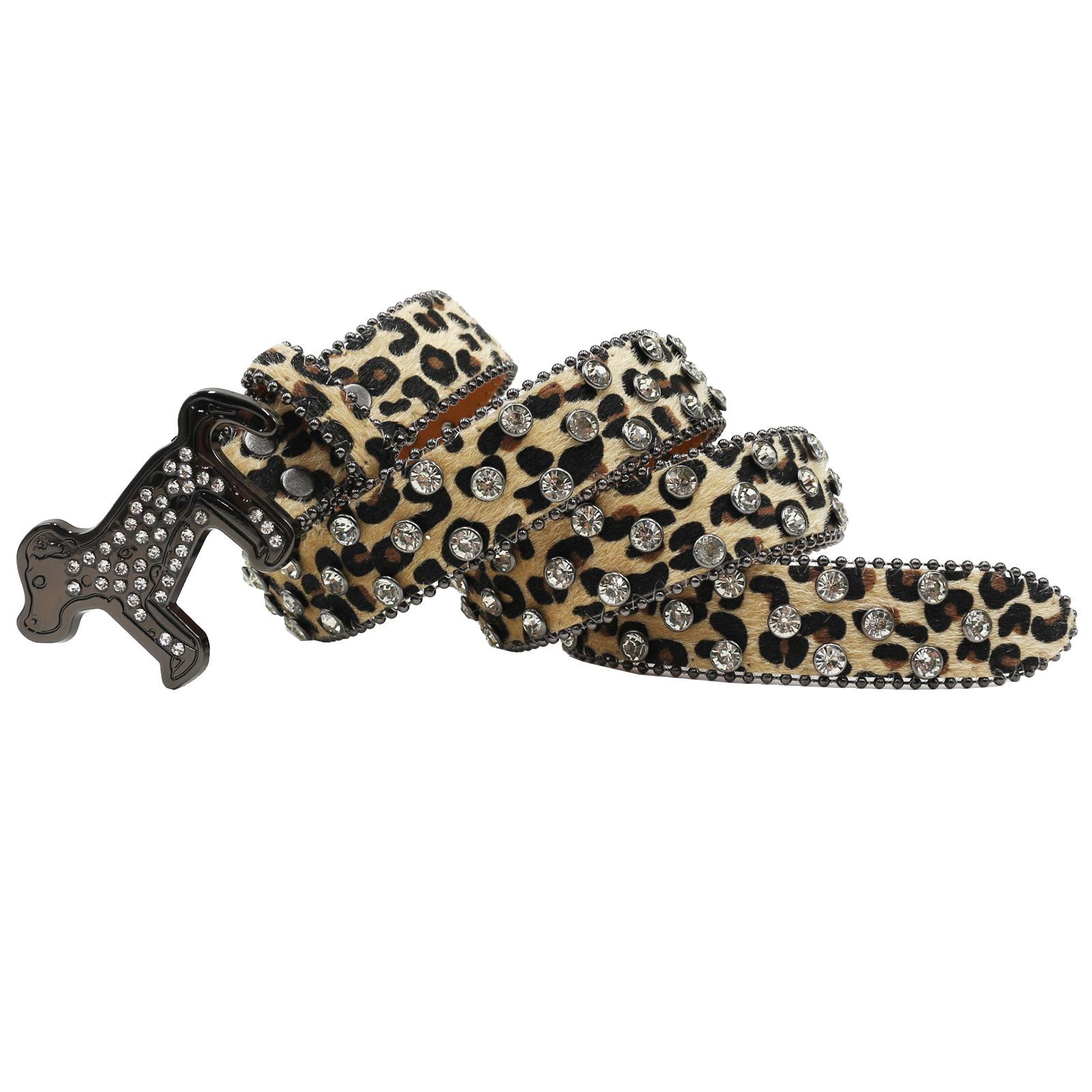 

Собака Пряжка Ремень Леопардовый Принт Вестерн Стразы Ремень Персонализированный Деним Заклепка Джинсы Брюки Ремень 125cm